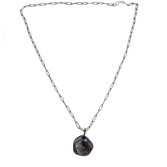 Anchor Handpainted Blue Spiral Stamped Paper Chip Chain Necklace - Picture 4 of 5